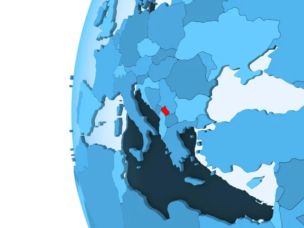 Rendering Del Kosovo Rosso Sul Globo Politico Blu Con Oceani — Foto Stock