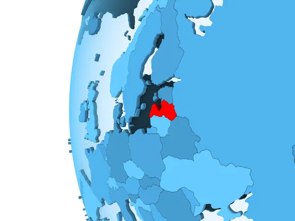 Kırmızı Şeffaf Okyanuslar Ile Mavi Siyasi Dünya Üzerinde Render Letonya — Stok fotoğraf