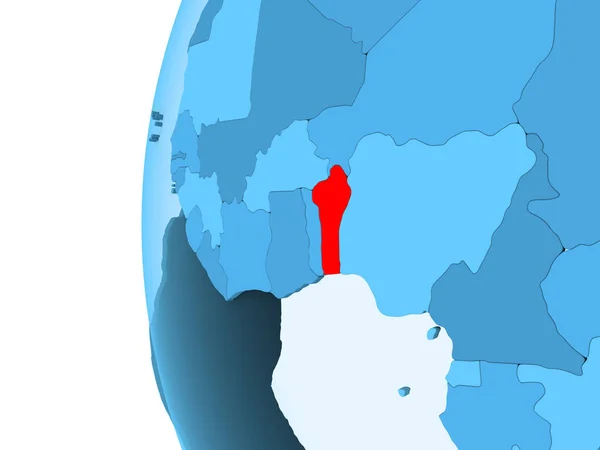 Изображение Бенина Красном Голубом Политическом Глобусе Прозрачными Океанами Иллюстрация — стоковое фото