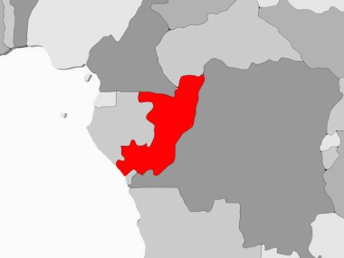 Kongo kırmızı şeffaf okyanuslar ile gri siyasi harita üzerinde. 3D çizim.