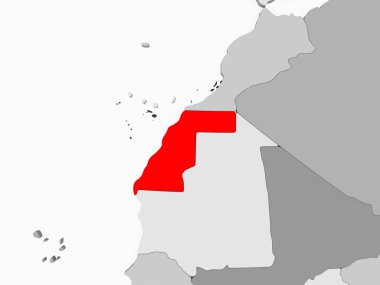 Batı Sahra kırmızı şeffaf okyanuslar ile gri siyasi harita üzerinde. 3D çizim.