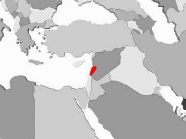Lübnan'da şeffaf okyanuslar ile gri siyasi haritada kırmızı. 3D çizim.