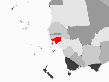 Gine-Bissau kırmızı şeffaf okyanuslar ile gri siyasi harita üzerinde. 3D çizim.