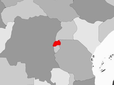 Ruanda kırmızı şeffaf okyanuslar ile gri siyasi harita üzerinde. 3D çizim.