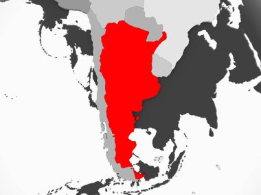 Şeffaf okyanuslar ile gri siyasi haritada kırmızı Arjantin'de. 3D çizim.