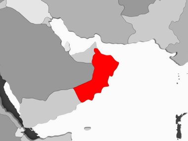 Umman kırmızı şeffaf okyanuslar ile gri siyasi harita üzerinde. 3D çizim.
