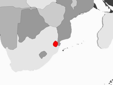 Svaziland kırmızı şeffaf okyanuslar ile gri siyasi harita üzerinde. 3D çizim.
