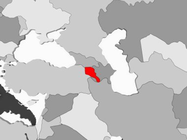 Ermenistan kırmızı şeffaf okyanuslar ile gri siyasi harita üzerinde. 3D çizim.