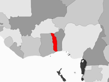 Togo kırmızı şeffaf okyanuslar ile gri siyasi harita üzerinde. 3D çizim.