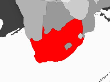Güney Afrika'da şeffaf okyanuslar ile gri siyasi haritada kırmızı. 3D çizim.