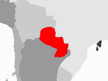Paraguay kırmızı şeffaf okyanuslar ile gri siyasi harita üzerinde. 3D çizim.
