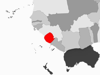 Sierra Leone kırmızı şeffaf okyanuslar ile gri siyasi harita üzerinde. 3D çizim.