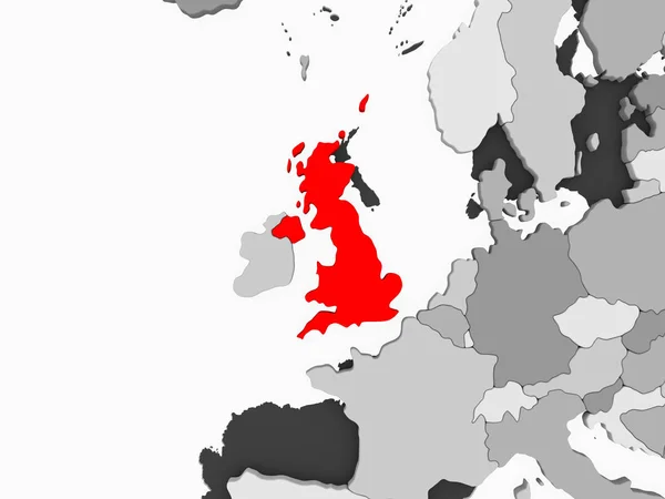 Regno Unito Rosso Sulla Mappa Politica Grigia Con Oceani Trasparenti — Foto Stock