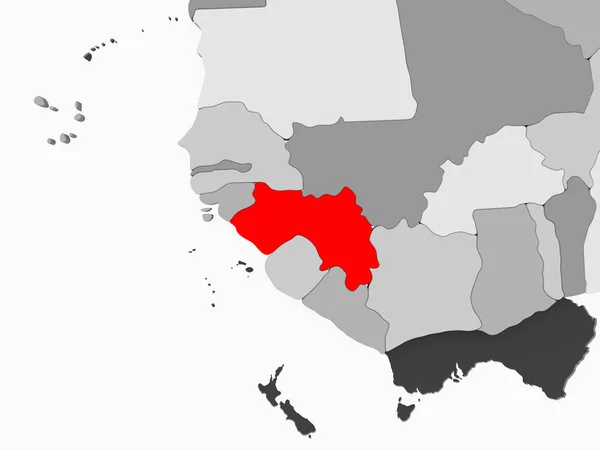 Guinea Punaisena Harmaalla Poliittisella Kartalla Läpinäkyvillä Valtamerillä Kuva — kuvapankkivalokuva
