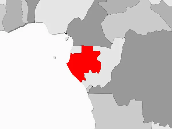 Gabon Rot Auf Grauer Politischer Landkarte Mit Transparenten Ozeanen Illustration — Stockfoto
