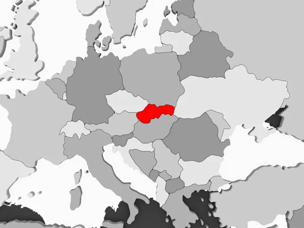 Slovensko Červené Barvě Šedé Politickou Mapu Transparentní Oceány Obrázek — Stock fotografie