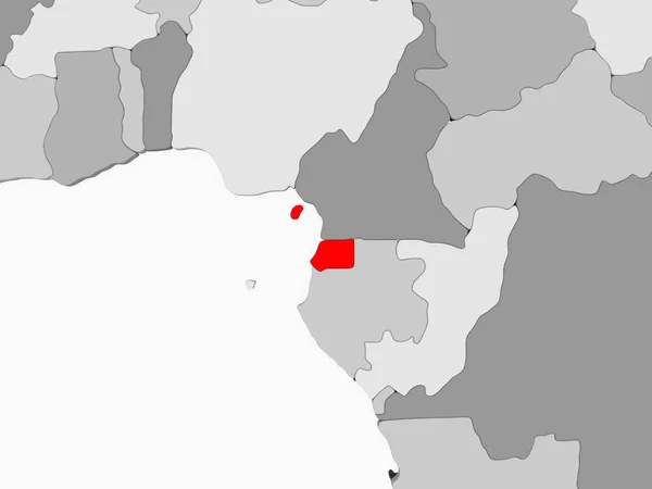 Rovníková Guinea Červené Barvě Šedé Politickou Mapu Transparentní Oceány Obrázek — Stock fotografie