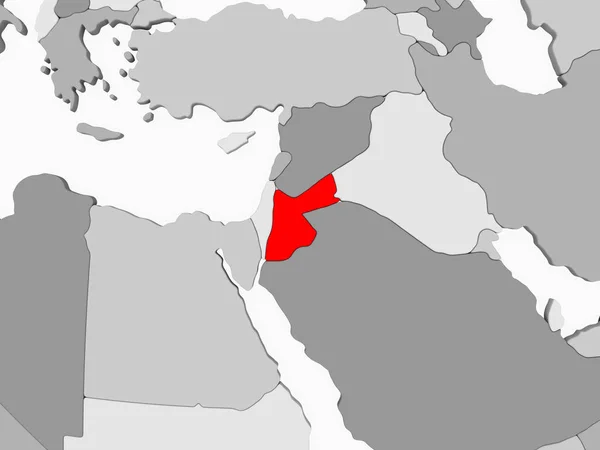 Jordânia Vermelho Mapa Político Cinzento Com Oceanos Transparentes Ilustração — Fotografia de Stock