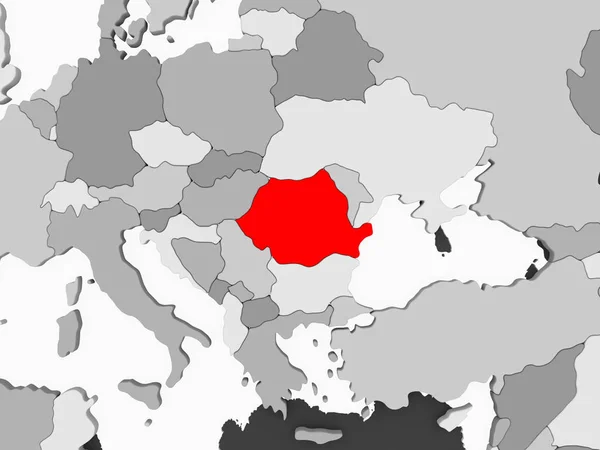 Румыния Красном Серой Политической Карте Прозрачными Океанами Иллюстрация — стоковое фото