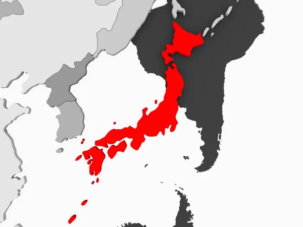 Японія Червоний Колір Сірий Політична Мапа Прозорого Океанів Ілюстрація — стокове фото