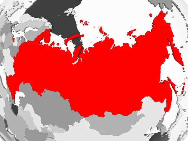 透明な海と灰色の政治地図の赤でロシア イラストレーション — ストック写真