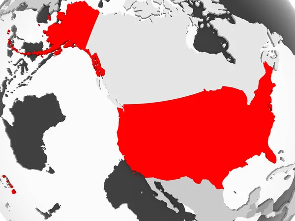 Usa Czerwono Szary Polityczna Mapa Przezroczystym Oceanów Ilustracja — Zdjęcie stockowe