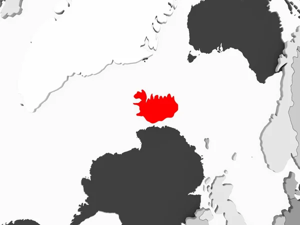 Islandia Rojo Sobre Gris Mapa Político Con Océanos Transparentes Ilustración —  Fotos de Stock