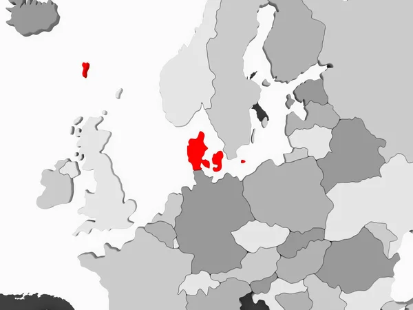바다와 회색의 지도에 빨간색의 덴마크 일러스트 — 스톡 사진