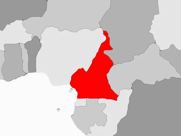 Καμερούν Στο Κόκκινο Γκρι Πολιτικό Χάρτη Διαφανή Ωκεανούς Απεικόνιση — Φωτογραφία Αρχείου