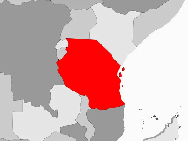 Танзанії Червоний Колір Сірий Політична Мапа Прозорого Океанів Ілюстрація — стокове фото