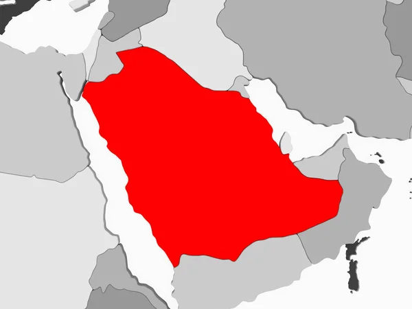 Arabia Saudita Rosso Sulla Mappa Politica Grigia Con Oceani Trasparenti — Foto Stock