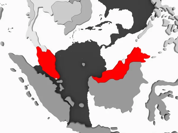 Malásia Vermelho Mapa Político Cinzento Com Oceanos Transparentes Ilustração — Fotografia de Stock