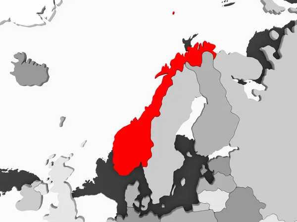 Noruega Rojo Sobre Gris Mapa Político Con Océanos Transparentes Ilustración — Foto de Stock