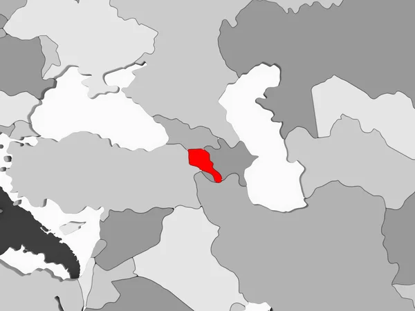 Армения Красном Серой Политической Карте Прозрачными Океанами Иллюстрация — стоковое фото