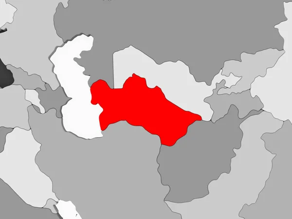 바다와 회색의 지도에 빨간색으로 투르크메니스탄 일러스트 — 스톡 사진