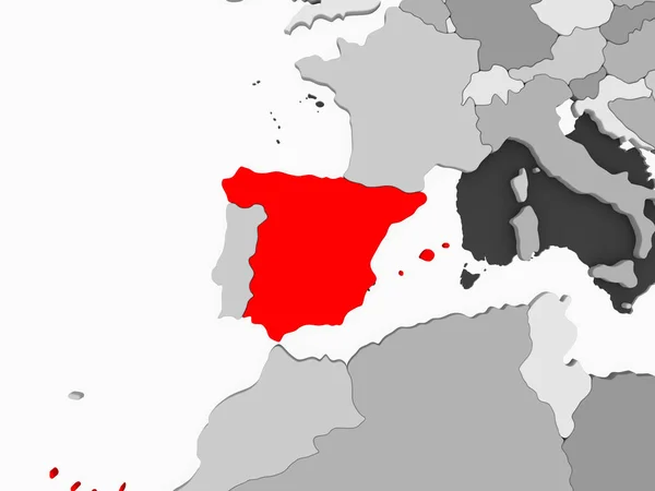 Španělsko Červené Barvě Šedé Politickou Mapu Transparentní Oceány Obrázek — Stock fotografie