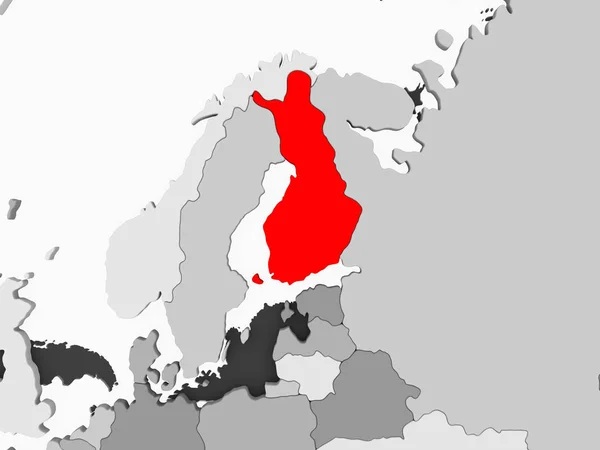 Finland Red Grey Political Map Transparent Oceans Illustration — Stock Photo, Image