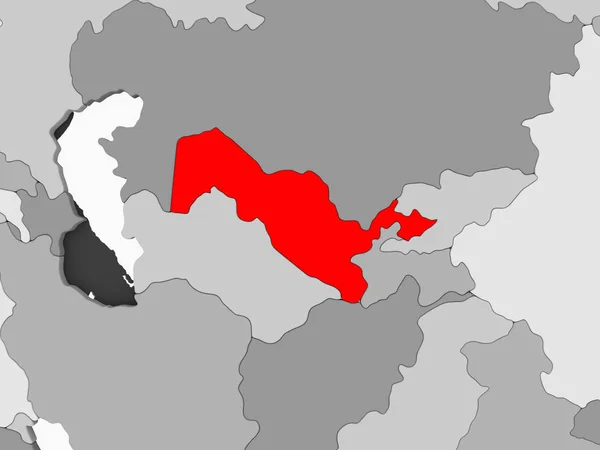 Uzbekistán Červené Barvě Šedé Politickou Mapu Transparentní Oceány Obrázek — Stock fotografie