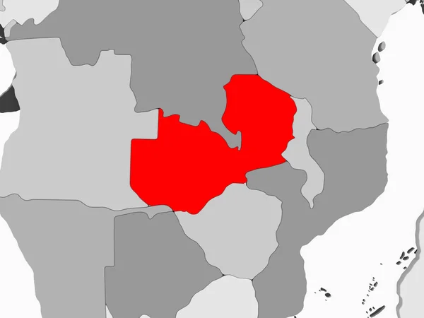 Ζάμπια Στο Κόκκινο Γκρι Πολιτικό Χάρτη Διαφανή Ωκεανούς Απεικόνιση — Φωτογραφία Αρχείου