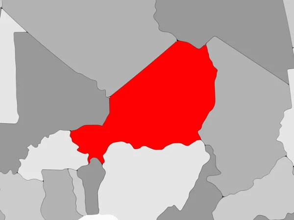 透明な海と灰色の政治地図の赤でニジェール イラストレーション — ストック写真
