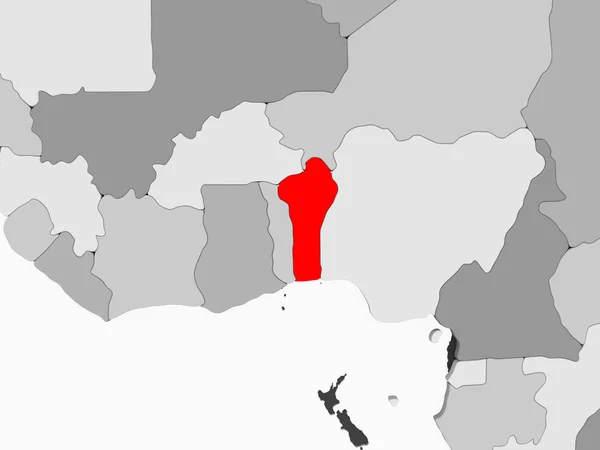 Benin Red Grey Political Map Transparent Oceans Illustration — Stock Photo, Image