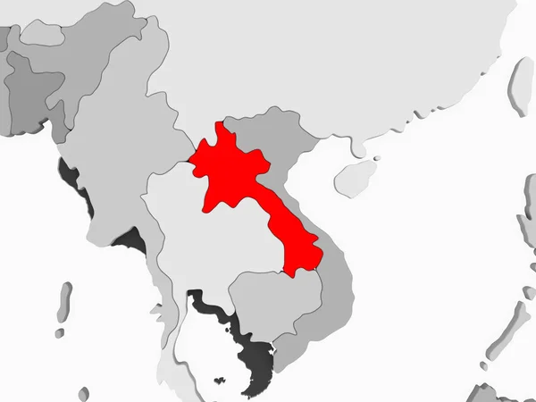 Laos Rosso Sulla Mappa Politica Grigia Con Oceani Trasparenti Illustrazione — Foto Stock