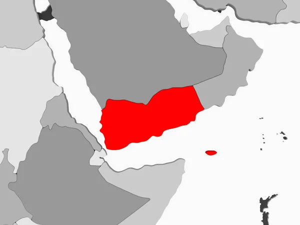 Yemen Rojo Gris Mapa Político Con Océanos Transparentes Ilustración — Foto de Stock