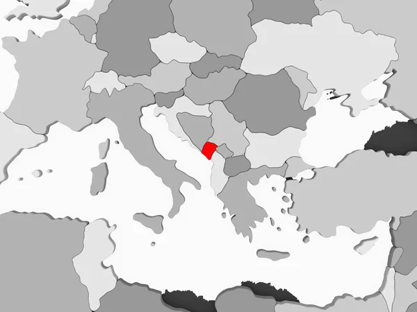 Montenegro Vermelho Mapa Político Cinzento Com Oceanos Transparentes Ilustração — Fotografia de Stock