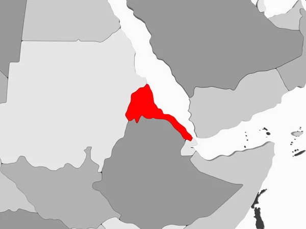 Еритрея Червоний Колір Сірий Політична Мапа Прозорого Океанів Ілюстрація — стокове фото