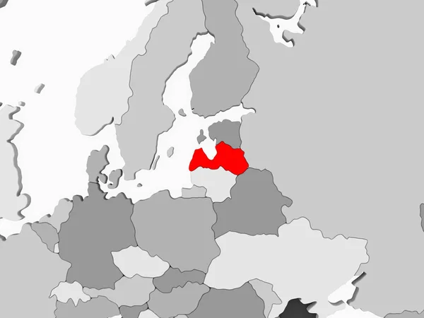 Латвия Красном Серой Политической Карте Прозрачными Океанами Иллюстрация — стоковое фото