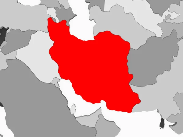 Iran Rosso Sulla Mappa Politica Grigia Con Oceani Trasparenti Illustrazione — Foto Stock