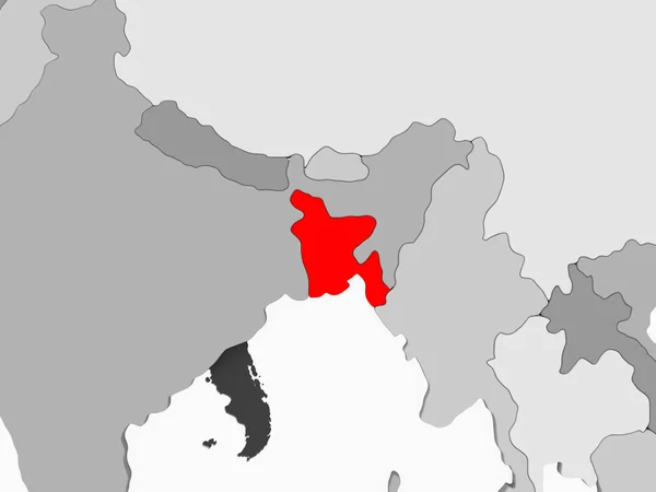 Бангладеш Красном Серой Политической Карте Прозрачными Океанами Иллюстрация — стоковое фото