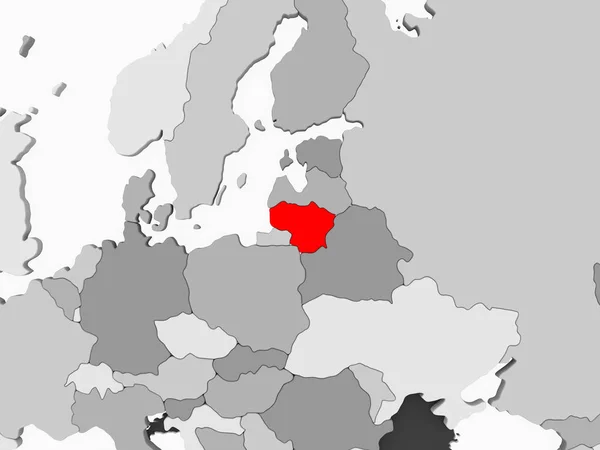 立陶宛以红色的灰色政治地图与透明的海洋 — 图库照片