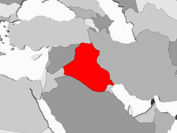 Iraq Rosso Sulla Mappa Politica Grigia Con Oceani Trasparenti Illustrazione — Foto Stock